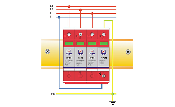 三相四线浪涌防雷保护器接线图