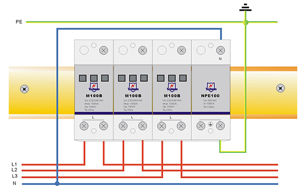 三相四线浪涌防雷保护器接线图